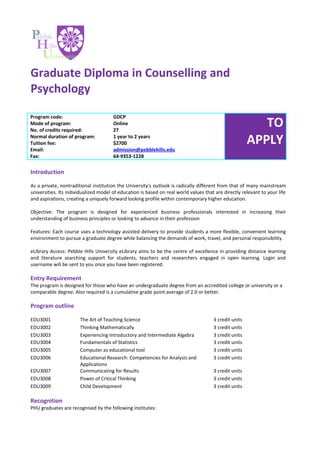 Graduate Diploma In Counselling And Psychology