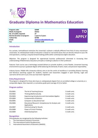 Graduate Diploma In Mathematics Education