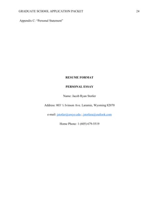 Graduate Application Essay Packet (Rejected) University of Wyoming | PDF