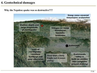 4. Geotechnical damages
Steep slope, young,
fragile and dynamic
geology
Why the Nepalese quake was so destructive???
7/18
 