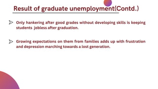 Result of graduate unemployment(Contd.)
Only hankering after good grades without developing skills is keeping
students job...