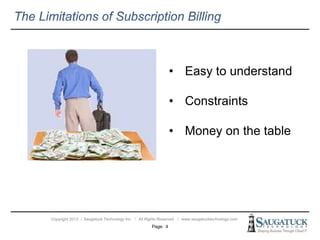 Copyright 2013 ǀ Saugatuck Technology Inc. ǀ All Rights Reserved ǀ www.saugatucktechnology.com
Page: 4
• Easy to understand
• Constraints
• Money on the table
 