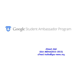 Ahmed Adel
  GSA-MENA(2012-2013)
a7med.toulba@gsa-mena.org
 