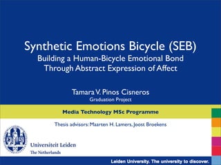 Synthetic Emotions Bicycle (SEB)
Building a Human-Bicycle Emotional Bond
Through Abstract Expression of Affect
TamaraV. Pinos Cisneros
Graduation Project
Media Technology MSc Programme
Thesis advisors: Maarten H. Lamers, Joost Broekens
 