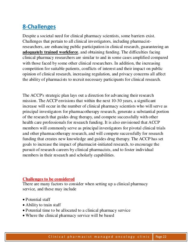 Clinical pharmacist Managed Oncology Clinic In University Hospital