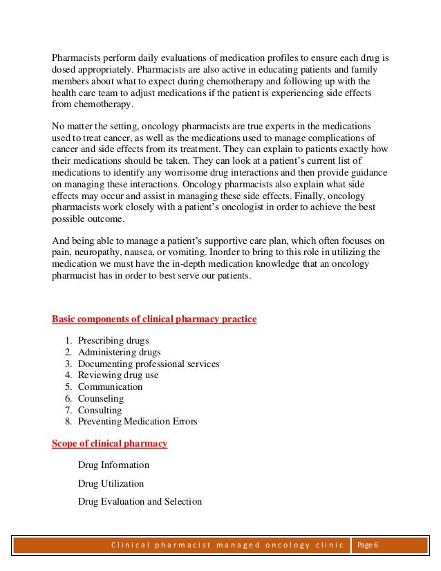 Clinical pharmacist Managed Oncology Clinic In University Hospital