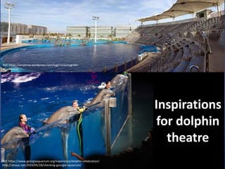 Inspirations
for dolphin
theatre
Ref: https://anyarnia.wordpress.com/tag/l-oceanografic-
of-valencia/
Ref: https://www.georgiaaquarium.org/experience/dolphin-celebration/
http://atvyyc.net/2019/05/28/checking-georgia-aquarium/
 