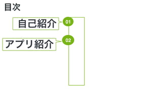 目次
01
自己紹介
02
アプリ紹介
 