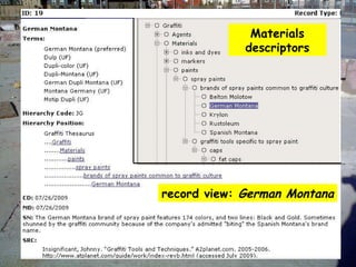 Materials descriptors record view:  German Montana 