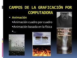 CAMPOS DE LA GRAFICACIÓN POR COMPUTADORAAnimaciónAnimación cuadro por cuadroAnimación basada en la física…