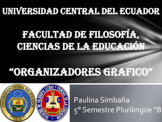 UNIVERSIDAD CENTRAL DEL ECUADOR

FACULTAD DE FILOSOFÍA,
Ciencias de la educación

“OrganizadOres graficO”

Paulina Simbaña
5° Semestre Plurilingüe “B”

 