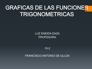 GRAFICAS DE LAS FUNCIONES TRIGONOMETRICAS LUZ ENEIDA DAZA PROFESORA 10-2 FRANCISCO ANTONIO DE ULLOA 