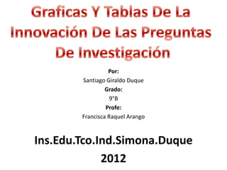 Por:
        Santiago Giraldo Duque
                 Grado:
                   9°B
                 Profe:
        Francisca Raquel Arango



Ins.Edu.Tco.Ind.Simona.Duque
             2012
 
