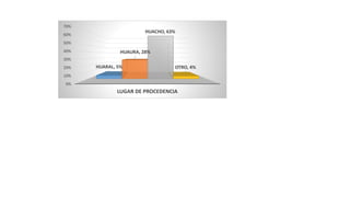 0%
10%
20%
30%
40%
50%
60%
70%
LUGAR DE PROCEDENCIA
HUARAL, 5%
HUAURA, 28%
HUACHO, 63%
OTRO, 4%
 