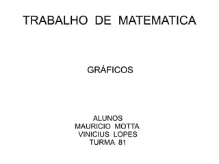 TRABALHO DE MATEMATICA



        GRÁFICOS




           ALUNOS
      MAURICIO MOTTA
       VINICIUS LOPES
          TURMA 81
 