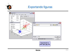 Exportando figuras
Matlab
Exportación a:
emf, eps, jpg, etc
 