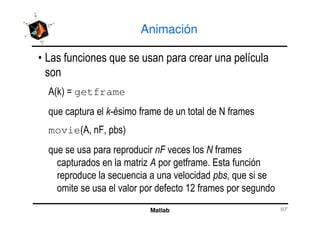 Animación
"
%(& ; getframe
" 'O. N
Matlab
" 'O. N
movie% ! F! &
"
G ! 1 4
#! "
6*
 