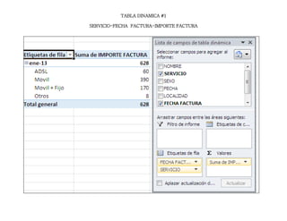 TABLA DINAMICA #1
SERVICIO-FECHA FACTURA-IMPORTE FACTURA