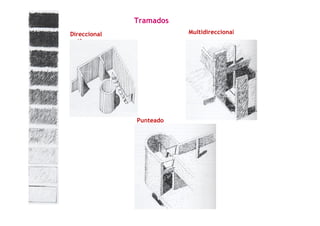 Tramados
Direccional
uniforme
Multidireccional
Punteado
 