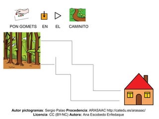 PON GOMETS EN EL CAMINITO
Autor pictogramas: Sergio Palao Procedencia: ARASAAC http://catedu.es/arasaac/
Licencia: CC (BY-NC) Autora: Ana Escobedo Enfedaque
 