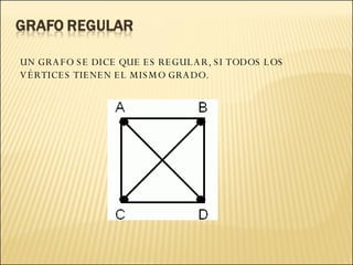 UN GRAFO SE DICE QUE ES REGULAR, SI TODOS LOS VÉRTICES TIENEN EL MISMO GRADO.  