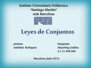 Instituto Universitario Politécnico
“Santiago Mariño”
sede Barcelona
profesor Integrante:
Asdrúbal Rodríguez Mayerling Guillen.
C.I. 21.388.268.
Barcelona, Junio 2014
 