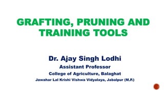 GRAFTING, PRUNING AND
TRAINING TOOLS
Dr. Ajay Singh Lodhi
Assistant Professor
College of Agriculture, Balaghat
Jawahar Lal Krishi Vishwa Vidyalaya, Jabalpur (M.P.)
 