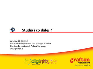 Studia i co dalej ?  Wrocław 22-05-2010 Barbara Pakuła /Business Unit Manager  Wrocław   Grafton Recruitment  Polska Sp. z o.o. www.grafton.pl  