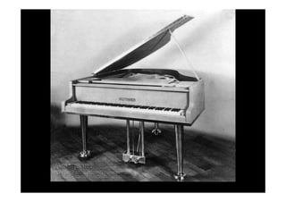Entre los lujos introducidos en el
 Hindenburg, había un piano Blüthner,
 especialmente fabricado en aluminio,
      que pesaba apenas 162 Kg.
En 1937, ese piano fue removido de la
    aeronave, para aliviar el peso,
salvándolo de la destruicción cuando el
  Hindenburg se accidentó en Mayo.
Ese notable instrumento musical acabó
   destruído en un bombardeo, en la
       Segunda Guerra Mundial.
 