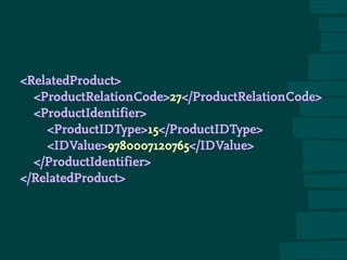 RelatedProduct
ProductRelationCode27/ProductRelationCode
ProductIdentifier
ProductIDType15/ProductIDType
IDValue9780007120765/IDValue
/ProductIdentifier
/RelatedProduct
 