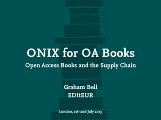 ONIX for OA Books
Open Access Books and the Supply Chain
Graham Bell
EDItEUR
London, 1st–2nd July 2013
 