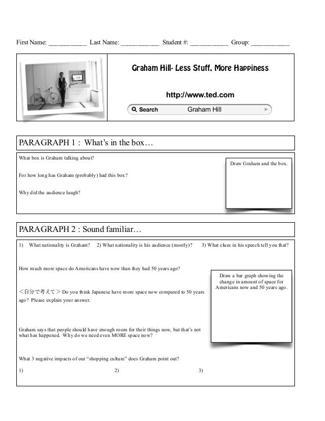 Graham hill less stuff, more happiness worksheet
