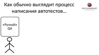 Как обычно выглядит процесс
написания автотестов…
«Ручной»
QA
 
