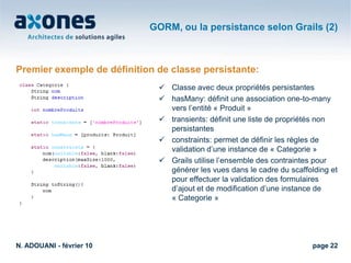 Principes de Grails (2) Convention over configurationConfiguration basée sur les conventions (Convention over configuration) est le principe selon lequel les applications utilisent des conventions à la place des fichiers de configuration.