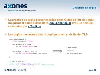 Principes de Grails (4)Tests unitairesGrails intègre par défaut le Framework JUnit pour les tests unitaires