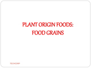 PLANT ORIGIN FOODS:
FOOD GRAINS
TECHCORP
 