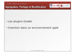 16Lyon JUG - Présentation Gradle
• Les plugins Gradle
• Insertion dans un environnement agile
 
