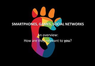 SMARTPHONES, GAMES, SOCIAL NETWORKS

            An overview:
     How are they relevant to you?
 