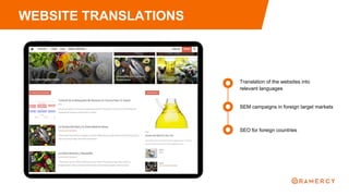 WEBSITE TRANSLATIONS
SEM campaigns in foreign target markets
Translation of the websites into
relevant languages
SEO for foreign countries
 