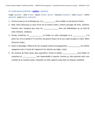 Le Verbe Ranger L'indicatif présent des verbes du 1er groupe · Exercices | DOCX