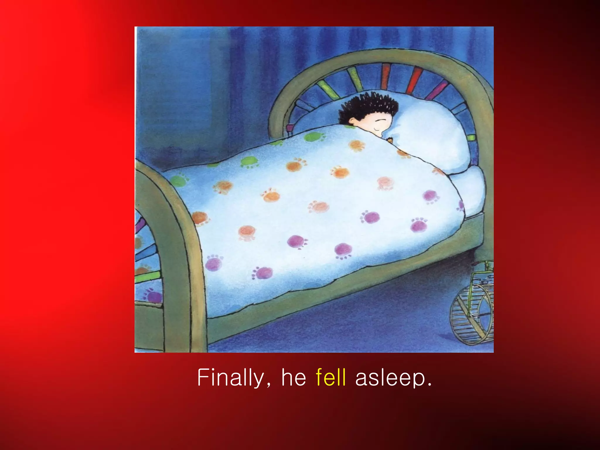 Finally, he  fell   asleep. 