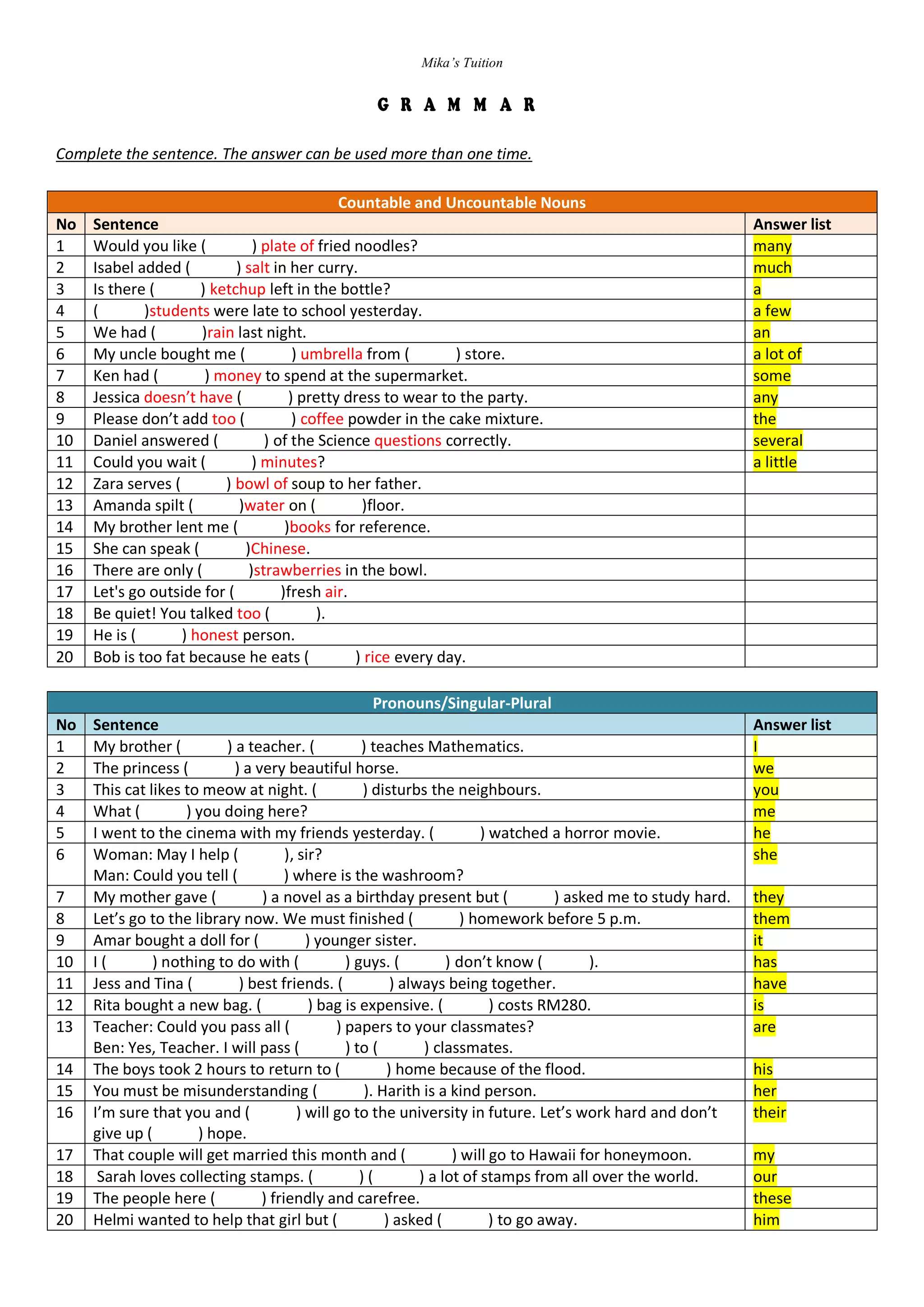 English Grammar Year 4-5 | PDF