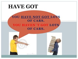 HAVE GOT
 YOU HAVE NOT GOT LOTS
       OF CARS.
 YOU HAVEN ´T GOT LOTS
       OF CARS.
 