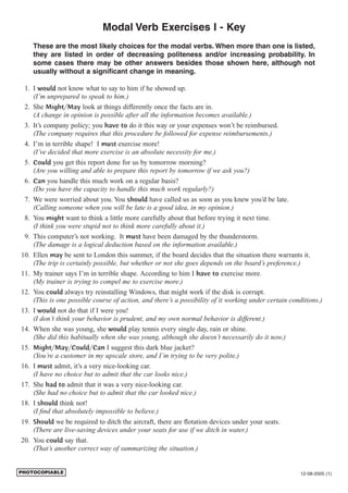 Grammar Modal Verbs I Grammar Modal Verbs I