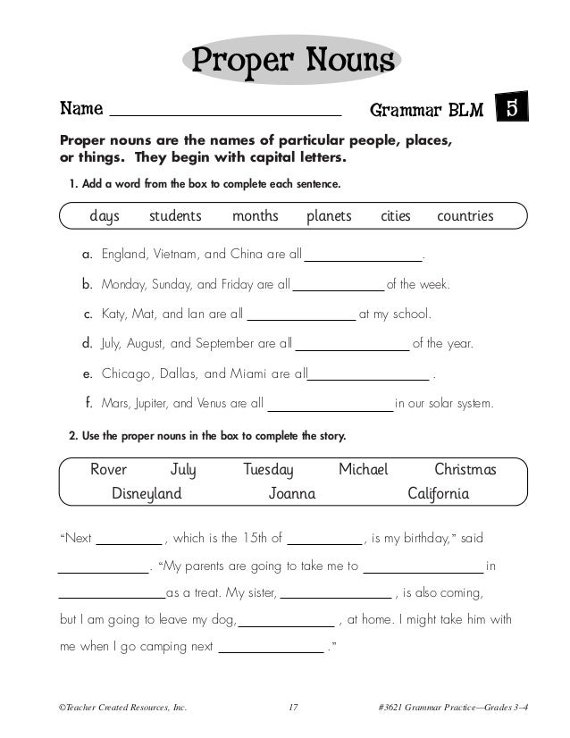 Printables Teacher Created Materials Inc Worksheets grammar practice g3 4 120629085757 phpapp01 created resources inc 17 3621 proper nouns name blm 5 18