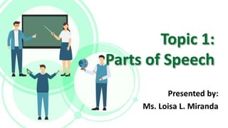 Topic 1:
Parts of Speech
Presented by:
Ms. Loisa L. Miranda
 
