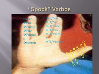Ir/ser    Dar/Var
Fui      D/Vi
Fuiste   D/viste
Fue      D/vio
Fuimo    D/viemo
s         s
fueron   D/vieron
 