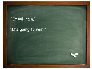 “It will rain.” 
“It’s going to rain.” 
 