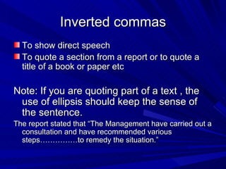 Sentences With Inverted Commas Grammar and punctuation | PPT