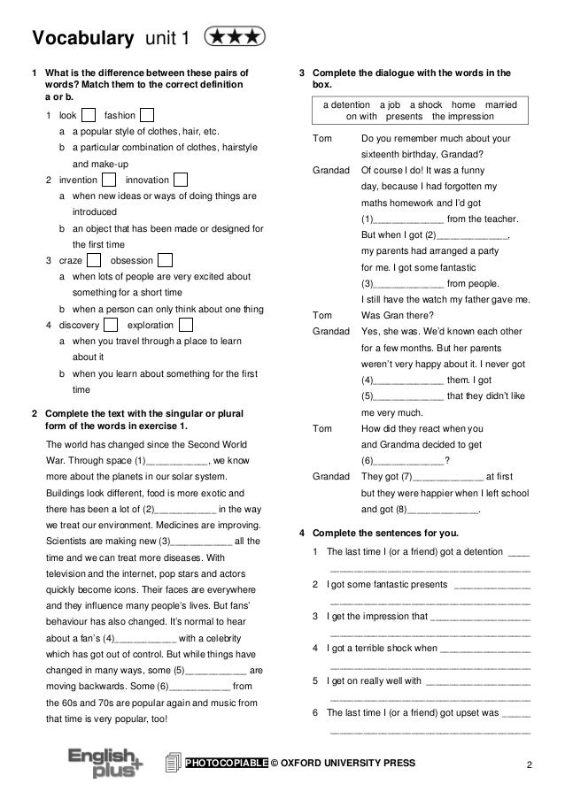 Grammar and vocabulary extension 1